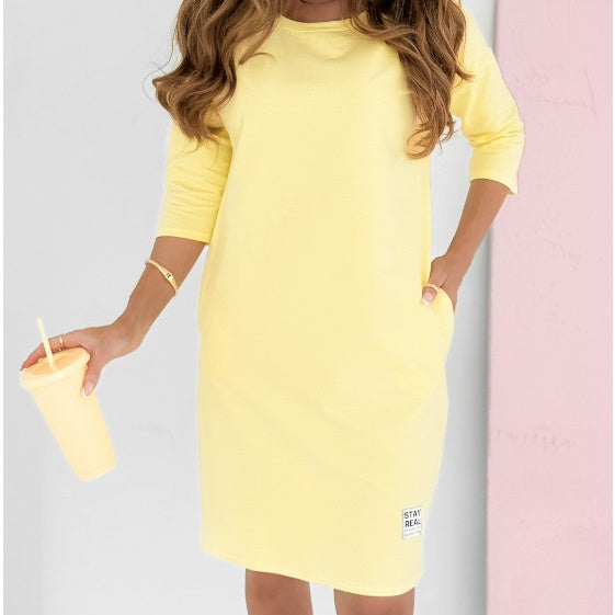 Jamie™ | Robe Élégante à Col Rond et Manches 3/4 avec Poches
