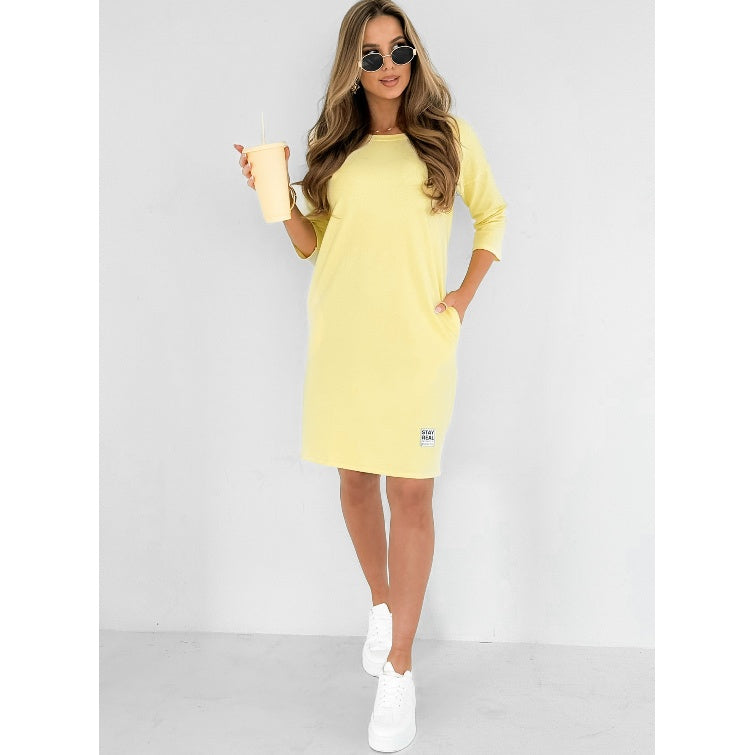 Jamie™ | Robe Élégante à Col Rond et Manches 3/4 avec Poches