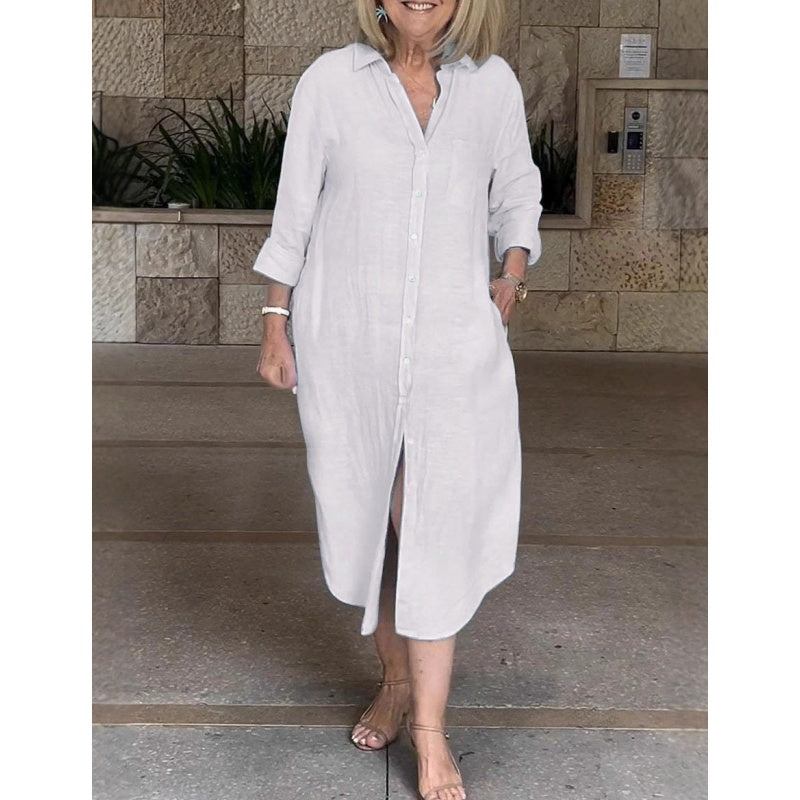 Line™ | Robe Chemise Longue Élégante en Coton Lin