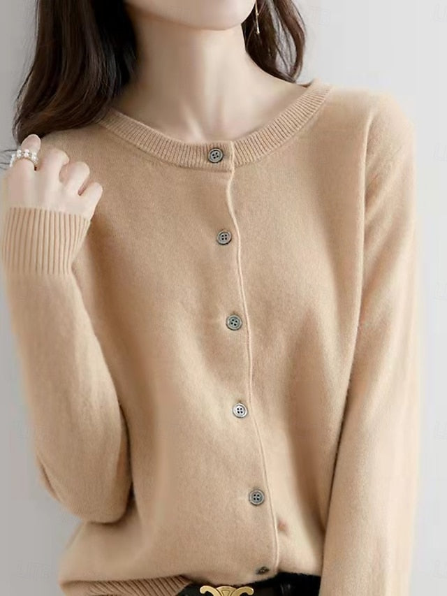 Raya™ | Cardigan Élégant en Laine à Col Ras du Cou
