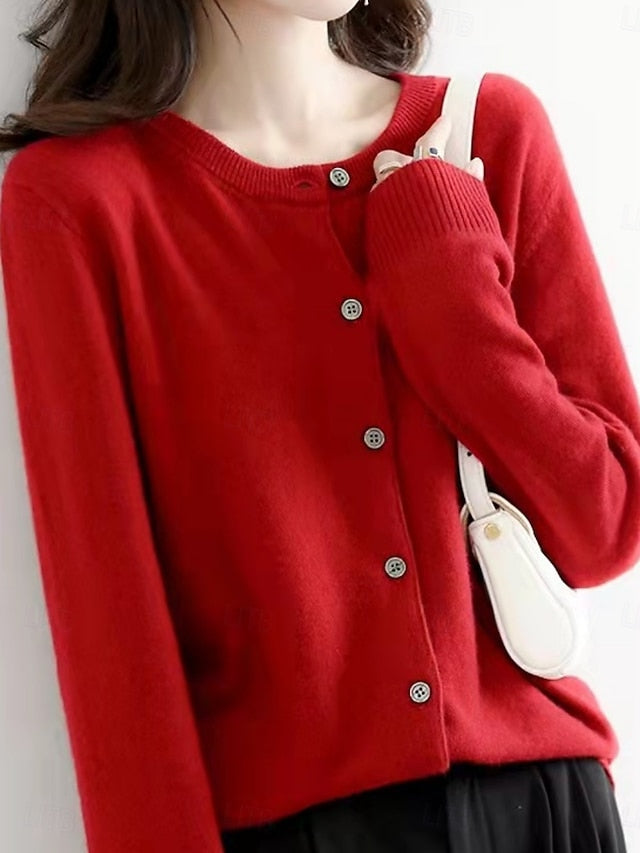 Raya™ | Cardigan Élégant en Laine à Col Ras du Cou